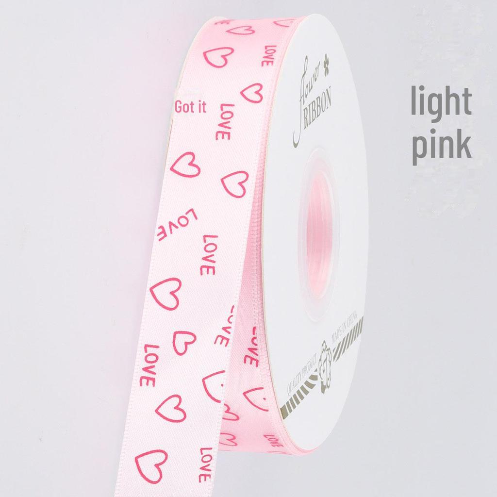 Panglică de Ziua Femeii cu tematică de dragoste 2,5 cm - Ambalaj floral și cravată pentru tort