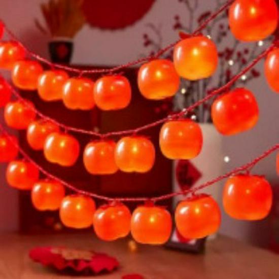 Spring Festival Persimmon Ruyi Outdoor String Lights - Festive Red Lantern Decorative Lights 5m 18 lights - Red wire with plug - Static