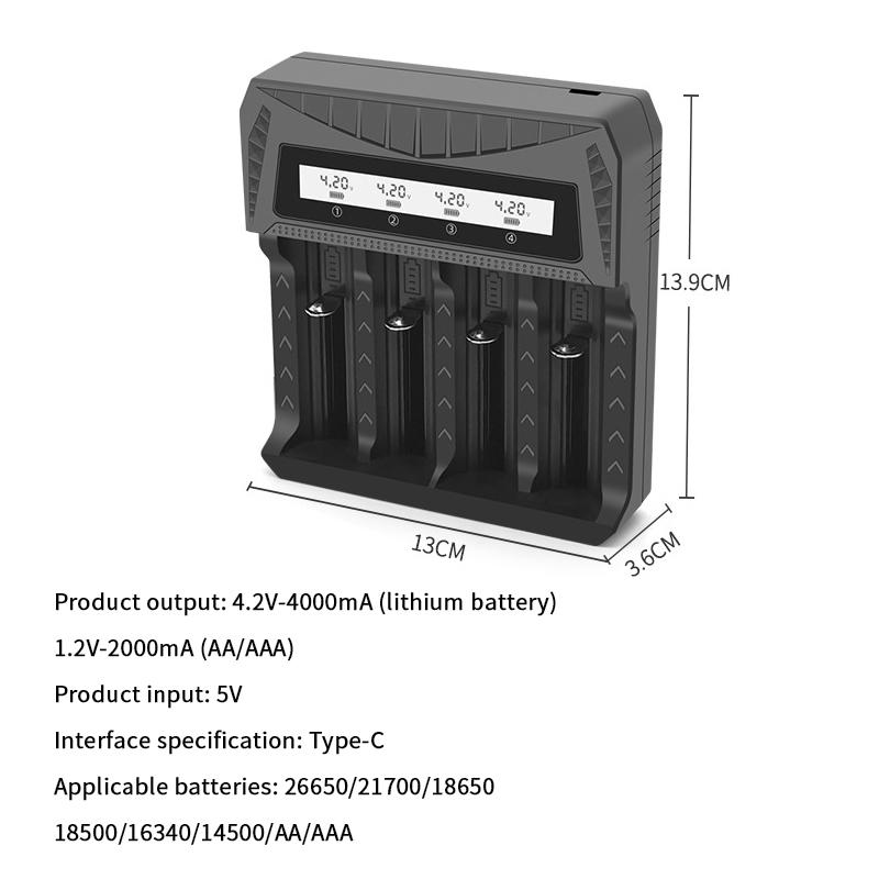 Akıllı LCD Ekranlı USB Şarj Cihazı - 18650 4.2V Li-Ion ve 1.2V Ni-MH AA/AAA Şarj Edilebilir Piller İçin 1/2/4 Yuvalı