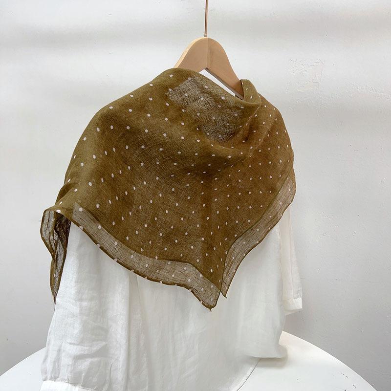 Retro Small Plaid Linen Square Scarf Literary And Versatile Women'S Summer Neck Protection Small Silk Scarf Scarf Accessories