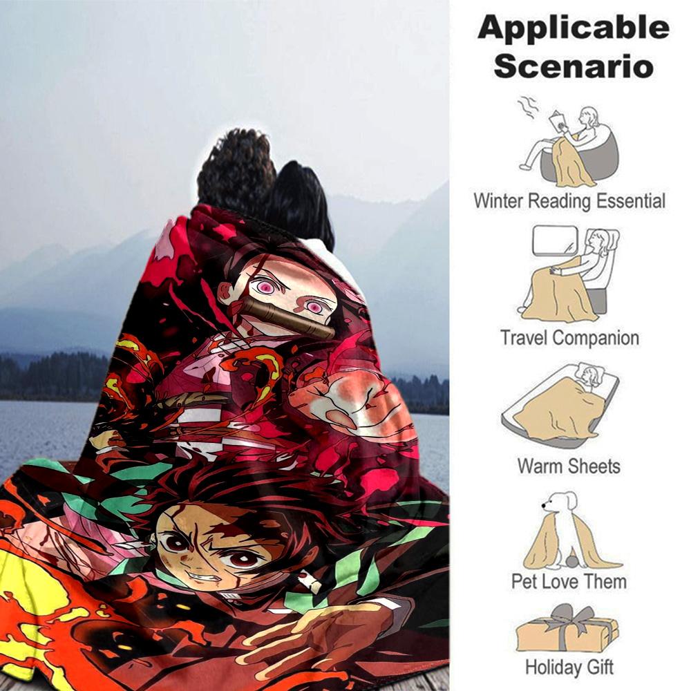 Tanjiro Nezuko Kamado Print Flannel Blanket High Quality Warm Comfortable Cover for All Seasons Perfect for Gifts Home Decor