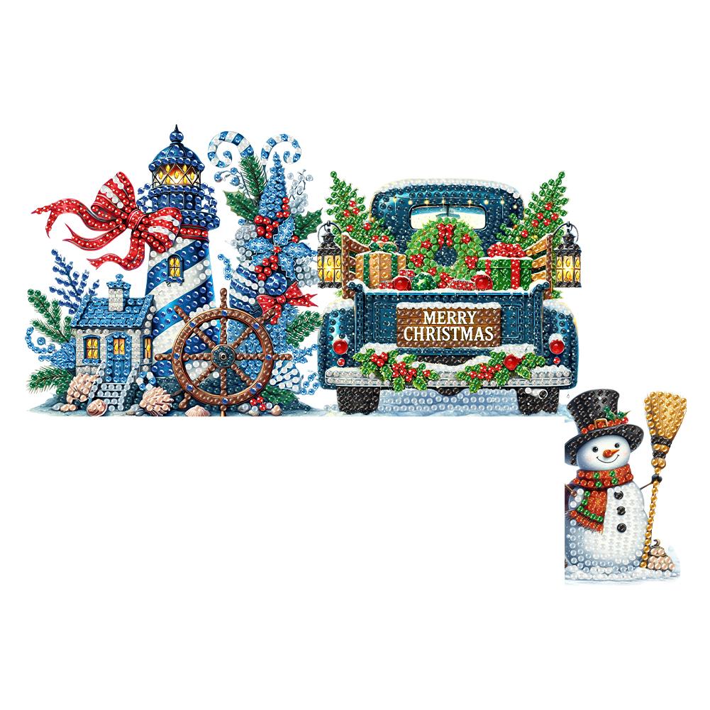 DIY Xmas Diamond Painting Door Frame Hanging Decor Partial Drill Decorative Wooden Door Pendant Diamond Arts Set for Home Office