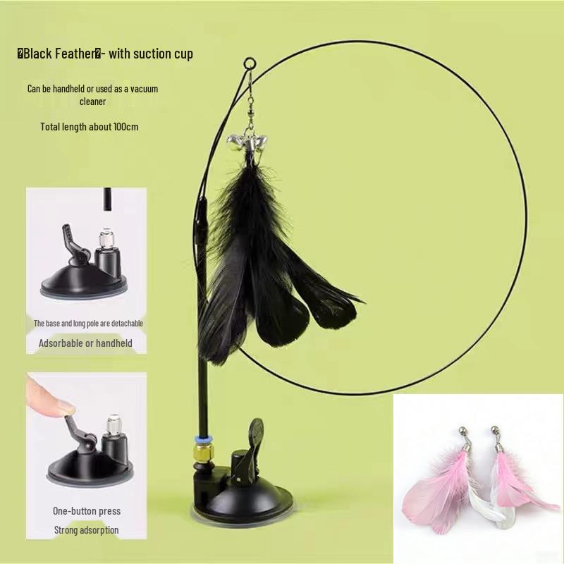 Cat Scratch-Proof Suction Cup Teaser Toy with Feather & Bell