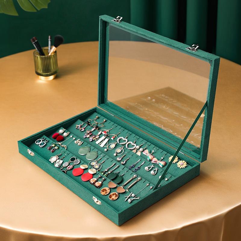 Fashion Creative Jewelry Display Stand Storage Box Earrings Necklace Large Clear Glass Portable And Easy To Store