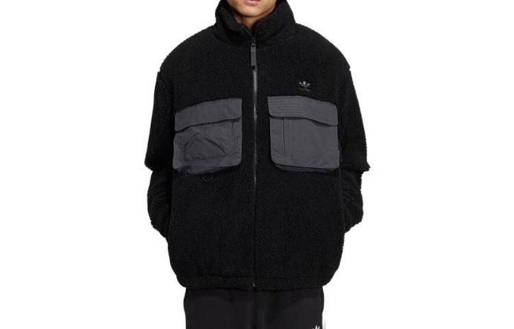 adidas Originals Velvet Jackets Men's Black Stand Collar Moderate IC8162