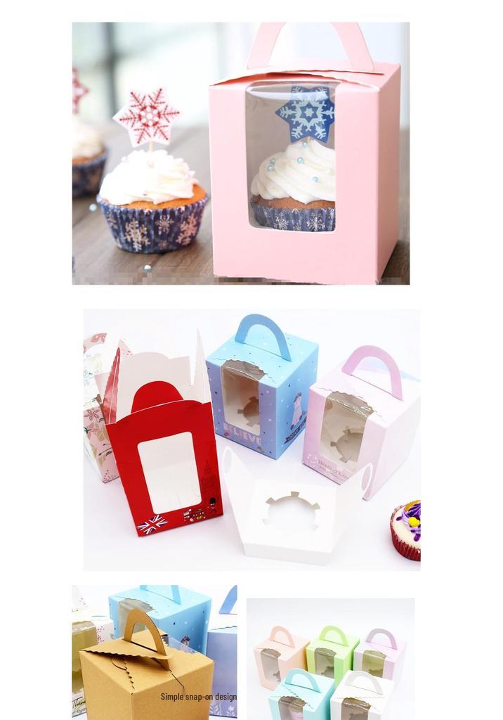 Kraft Paper Cupcake Box with Transparent Window for Mousse, Pudding, Muffins, and Egg Tarts