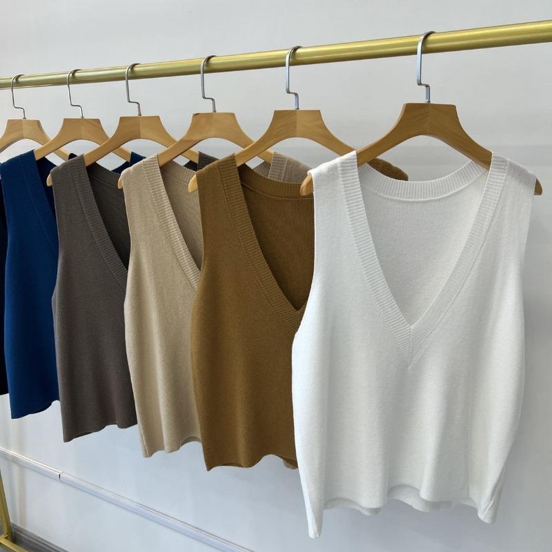 Podzimní/zimní pletená dámská vesta svetr s hlubokým výstřihem do V, volná a všestranná, bez rukávů, pulovr, tílko, jednobarevná, ležérní, jednoduché dámské oblečení