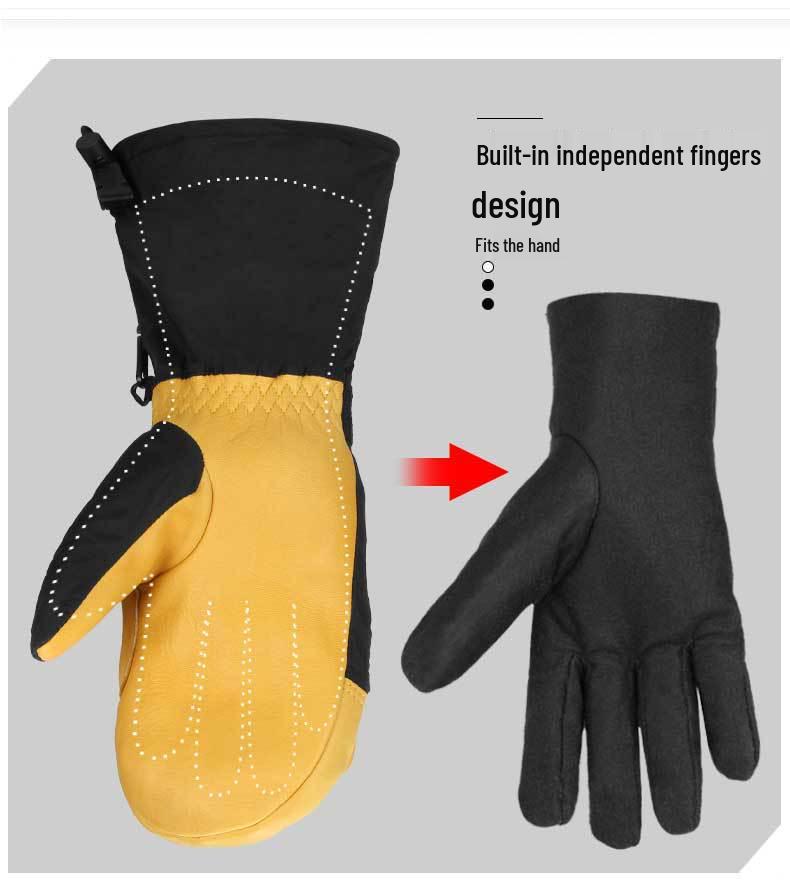 Insulated Cotton Cowhide Ski Gloves: Non-slip, Touchscreen, Long Winter Five-Finger Warmth