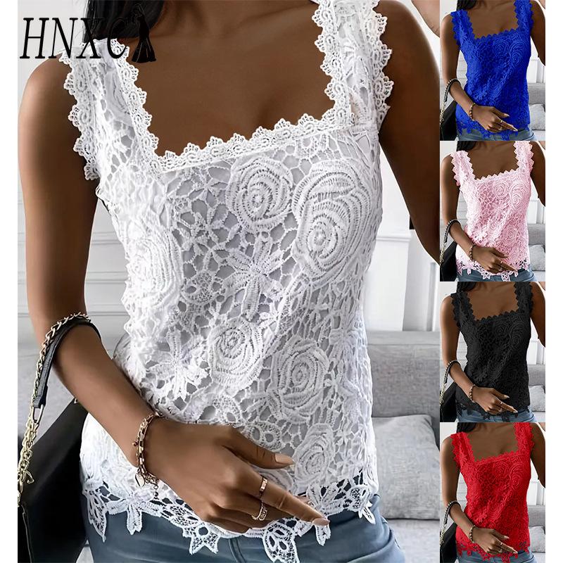 HNXC Summer Square-neck Lace Sleeveless Vest T-shirt Top