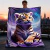 1pc Tiger Cub Fantasy Throw Blanket Polyester Fiber, Lightweight Flannel, Soft & Warm, All Season Use for Outdoor, Camping Digital Print