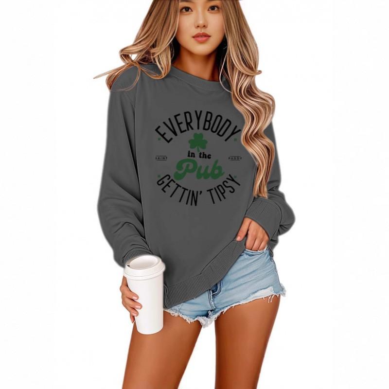Everybody Clover Letter Print Casual Crewneck Sweatshirt Women
