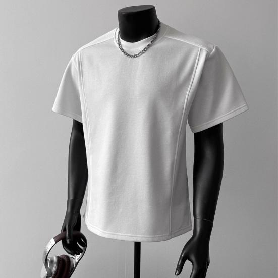 Men Crew Neck T-shirt Set-in Shoulder Solid Color Tee Breathable Loose Fit Casual Stylish Tee Shirt for Daily Life Street Office