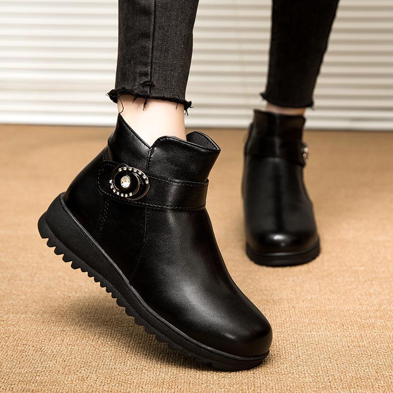 Зимние кожаные велюровые теплые хлопковые туфли повседневные уличные снегоступы хлопковые туфли 35 чёрный