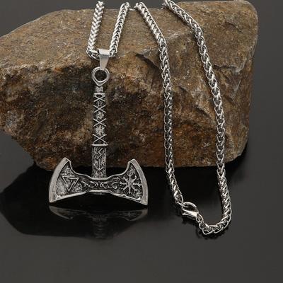Viking Rune Axe Pendant Necklace Norse Warrior Jewelry Retro Viking Party Accessory