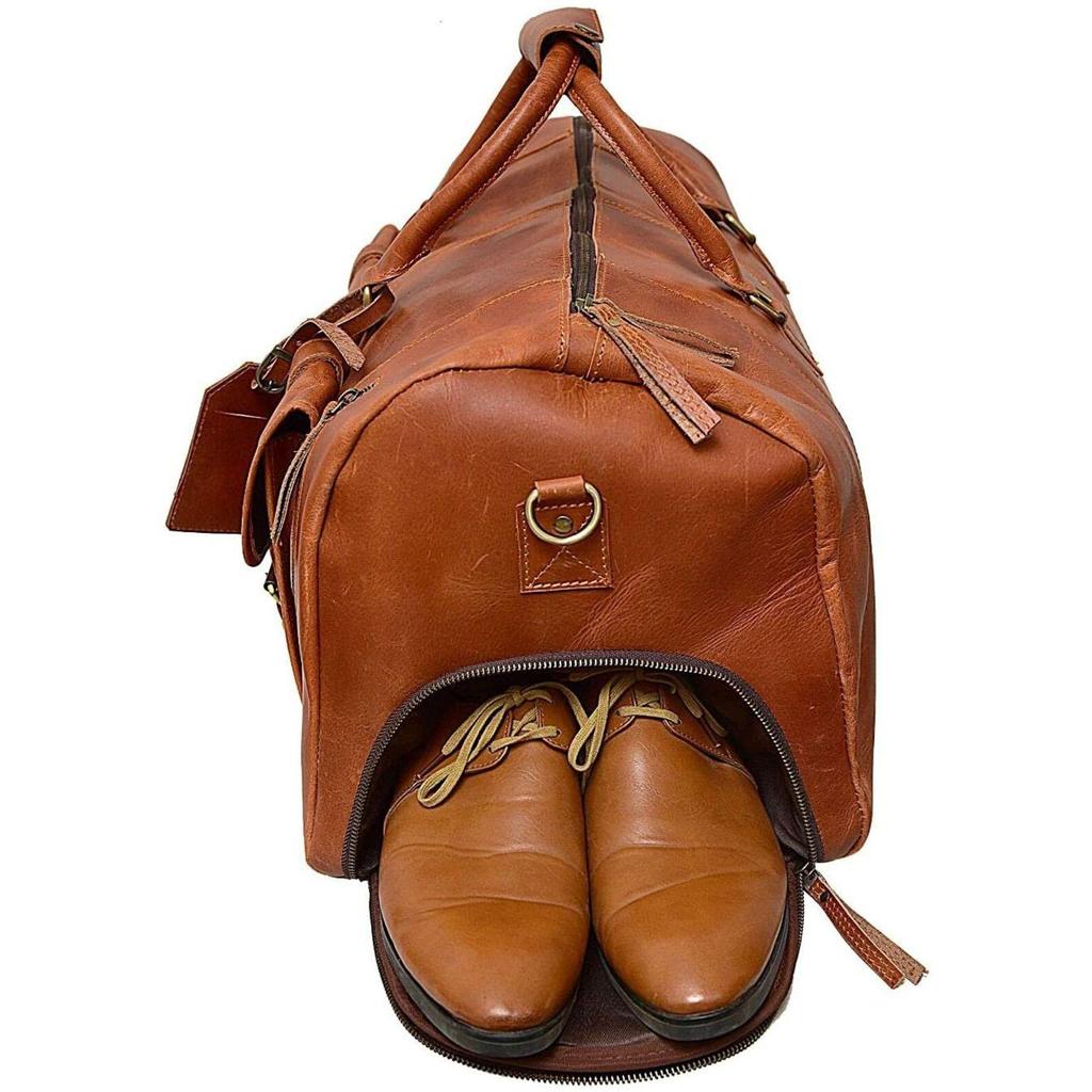 Large Leather Travel Bag Duffel Bag Gym Sports Flight Cabin Bag Leather Holdall Overnight Weekend Large Luggage Bag.  24"