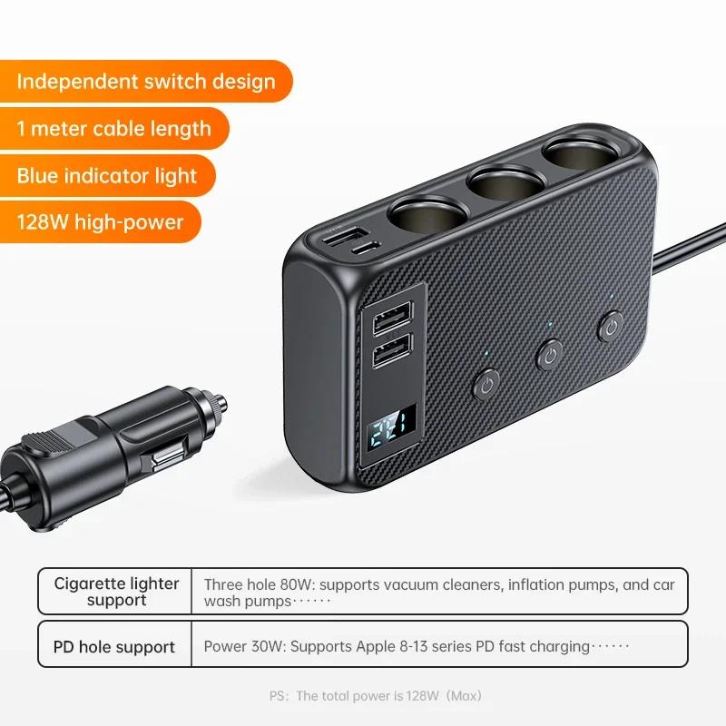 

9 in1 PD 30W/QC 3.0 Car USB Charger Fast Charging Phone Charger Cigarette Lighter Adapter with Digital display For Car interior