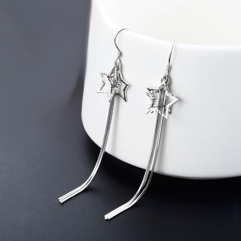 

S925 Silver Lucky Star Light Luxury Women s Long Earrings S925 Silver