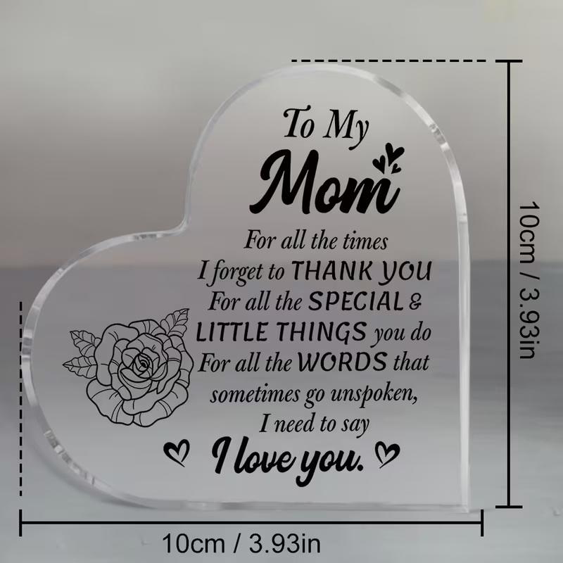 Mom Acrylic Heart Sign Mother'S Day Plaque Ornament Grateful Gift Desk/Table Decor For Mom Holiday Mother Birthday