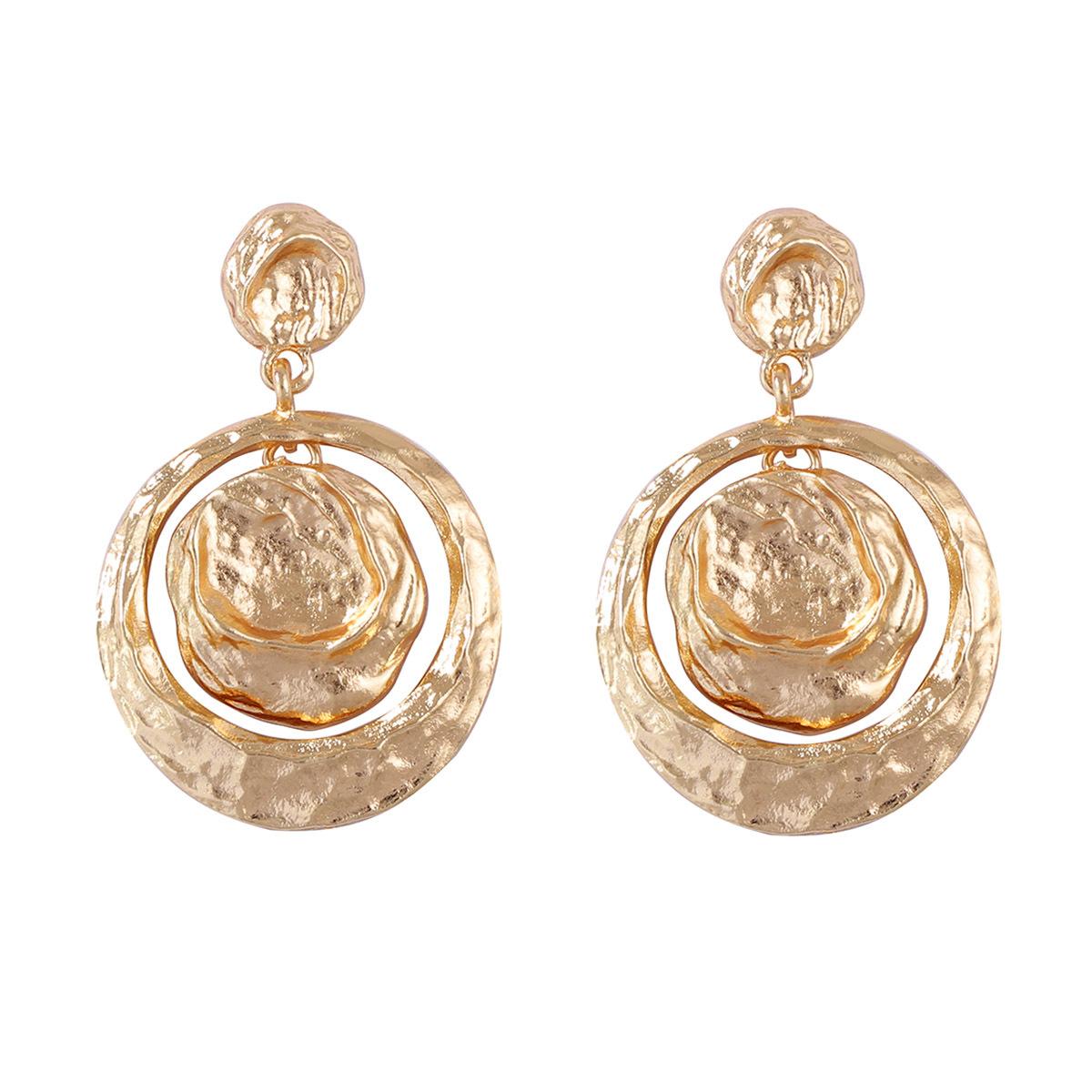 

Retro cold wind simple light luxury geometric hammer texture round pendant earrings versatile temperament women золотий