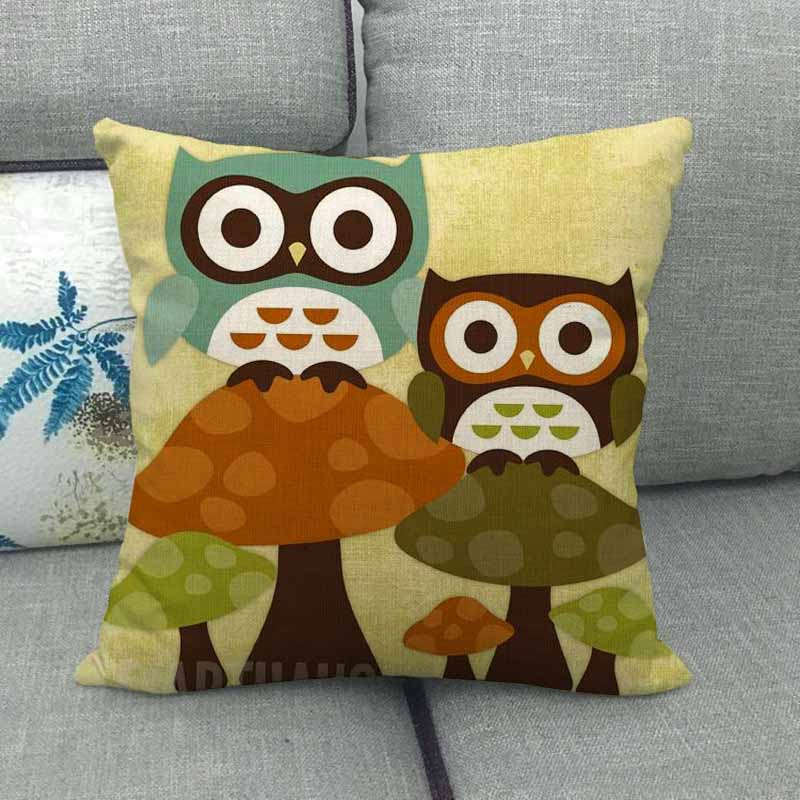 Cartoon Owl Series Digital Printing Short Plush Pillow Covers Decorative for Car Sofa Office Cushion Cover Home Goods