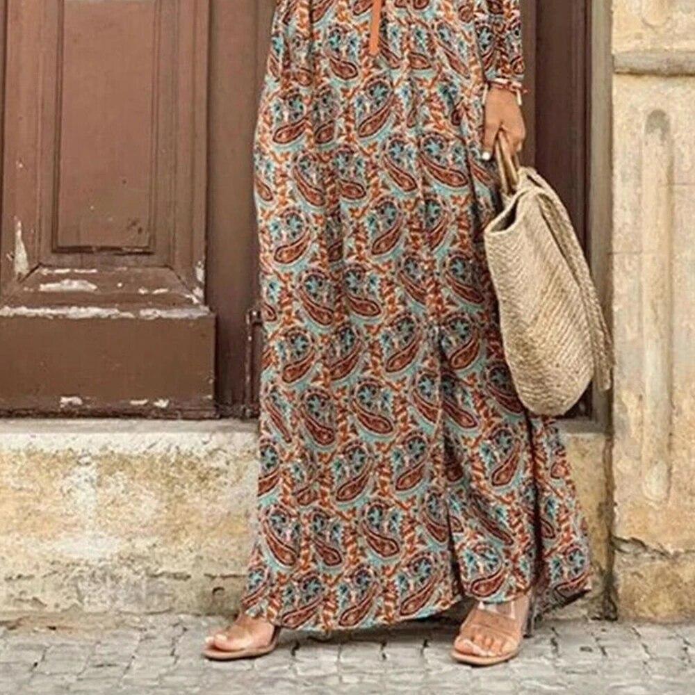 Lång klänning för kvinnor Summer Beach Bohemian Klänningar Vestido Casual Robe Kvinnliga Kläder Y2K Blommig kjol Elegant Maxiklänning