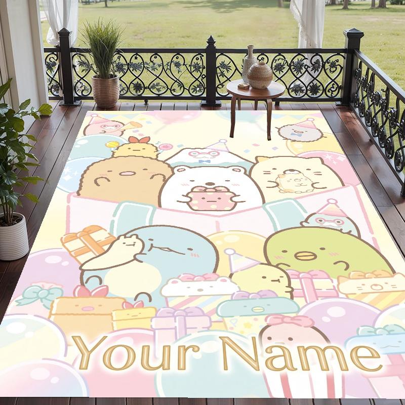 Custom Name Sumikko Gurashi Crystal Velvet Floor Rug Personalized Text Soft Carpet Home Decor