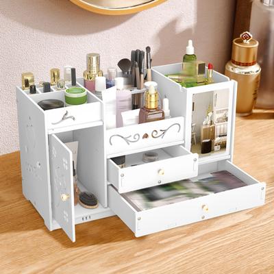 Organizér na kosmetiku se 2 zásuvkami Make Šperkovnice Stolní úložný box PVC organizér na kosmetický make-up se zásuvkami