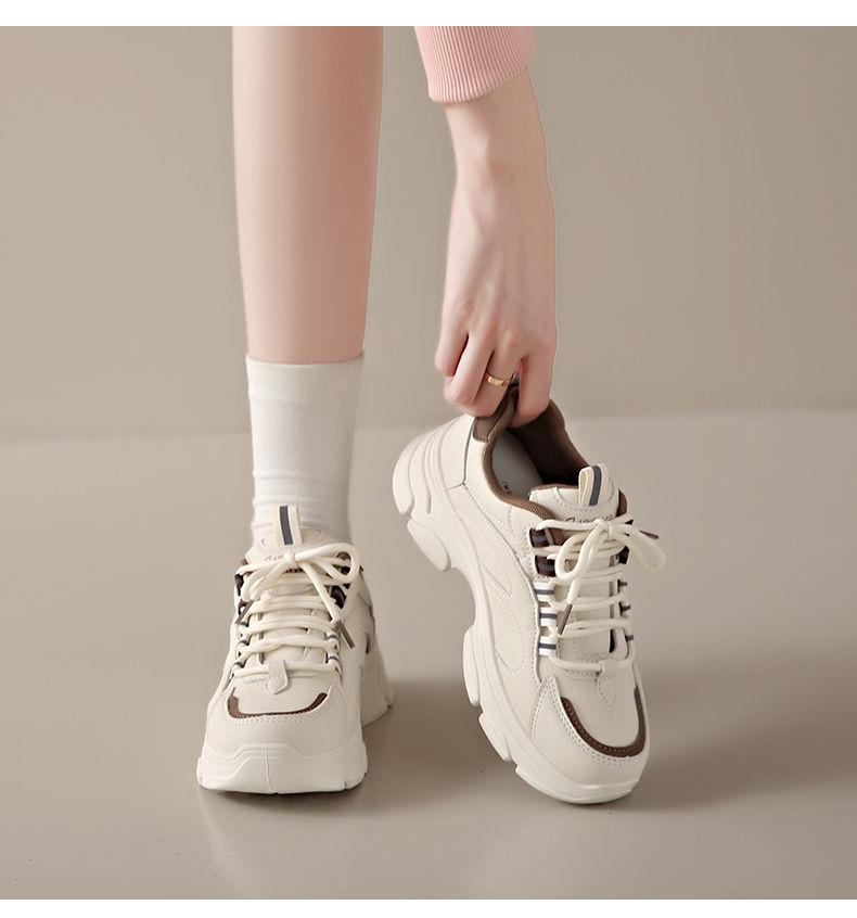 Women's Genuine Leather Dad Shoes - Stylish, Non-slip, Thick Sole Casual Sneakers for Autumn/Winter