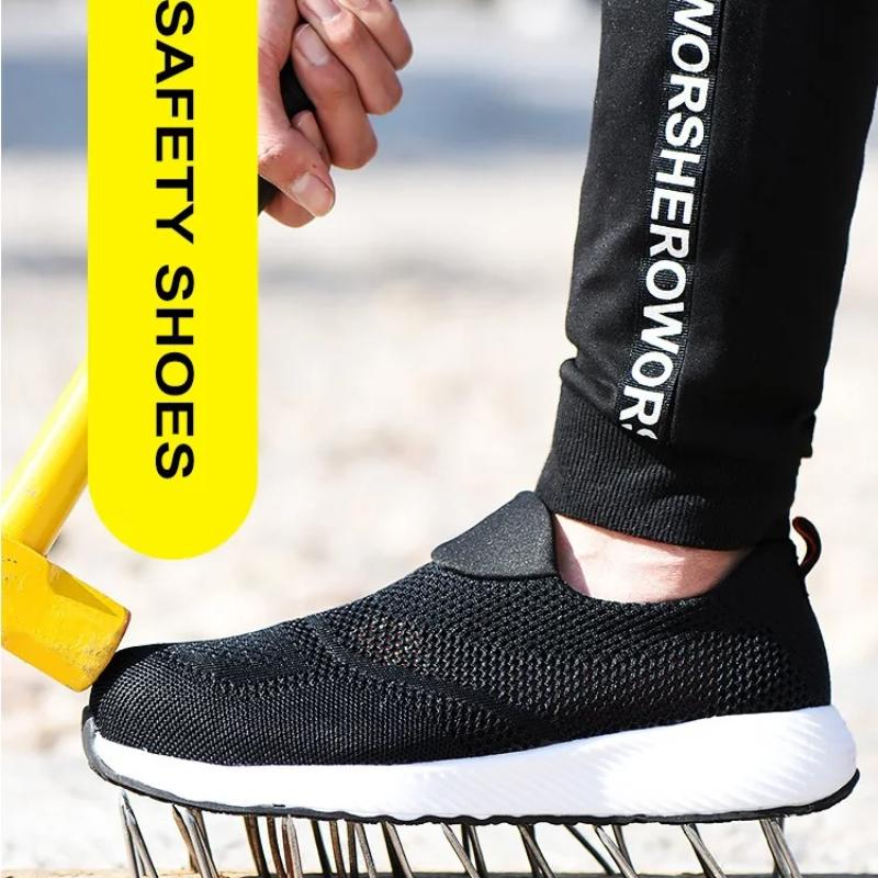Steel Toe Anti-Puncture Men's Safety Shoes Summer Lightweight Breathable Work Safety Shoes Men Women Work Sneakers