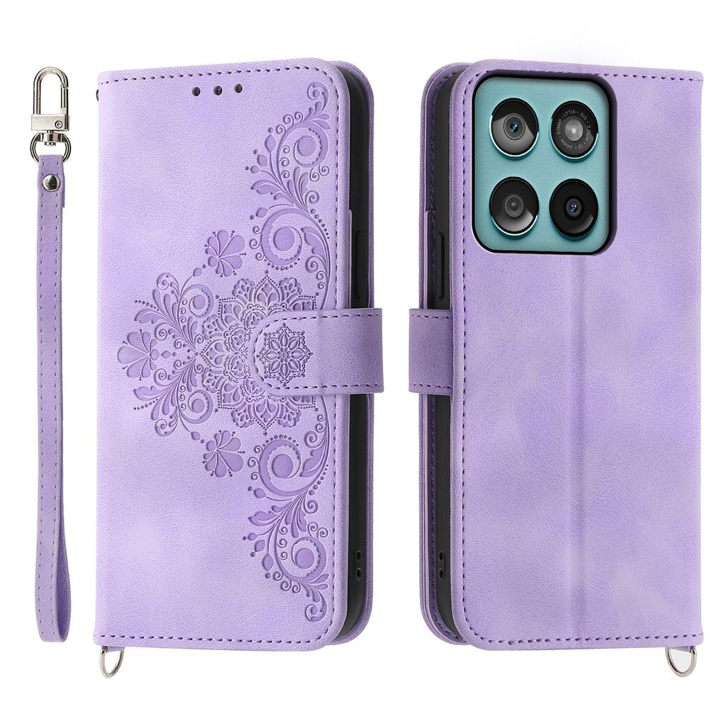For Motorola Edge 60 Fusion 5G Case Flower Pattern PU Leather Wallet Phone Cover with Strap