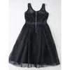 Socialite Temperament Hepburn Style Mesh Hollow Sleeveless Waist Hugging Slimming Dress Expansion Skirt Black Dress