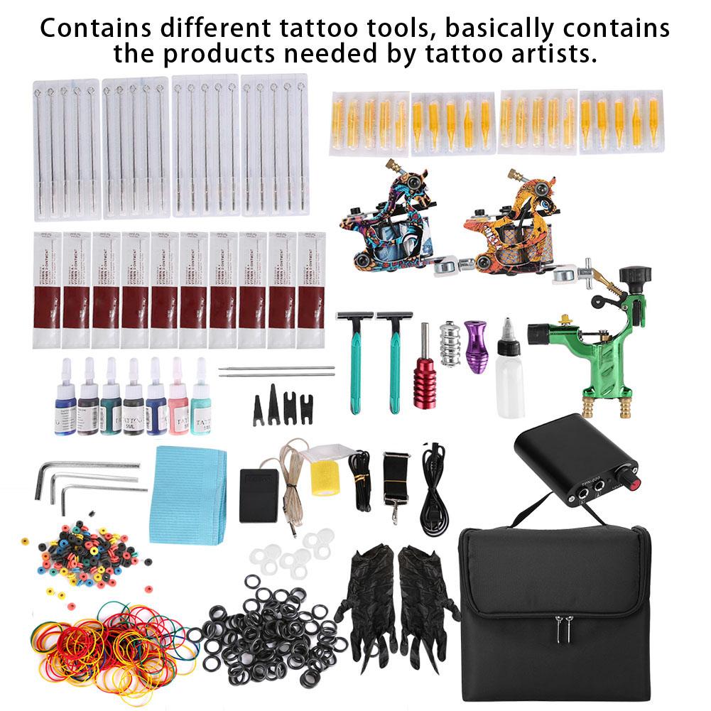 Komplettes Tattoo-Set Maschine Nadeln Griff Fußpedal Werkzeug mit Aufbewahrungstasche