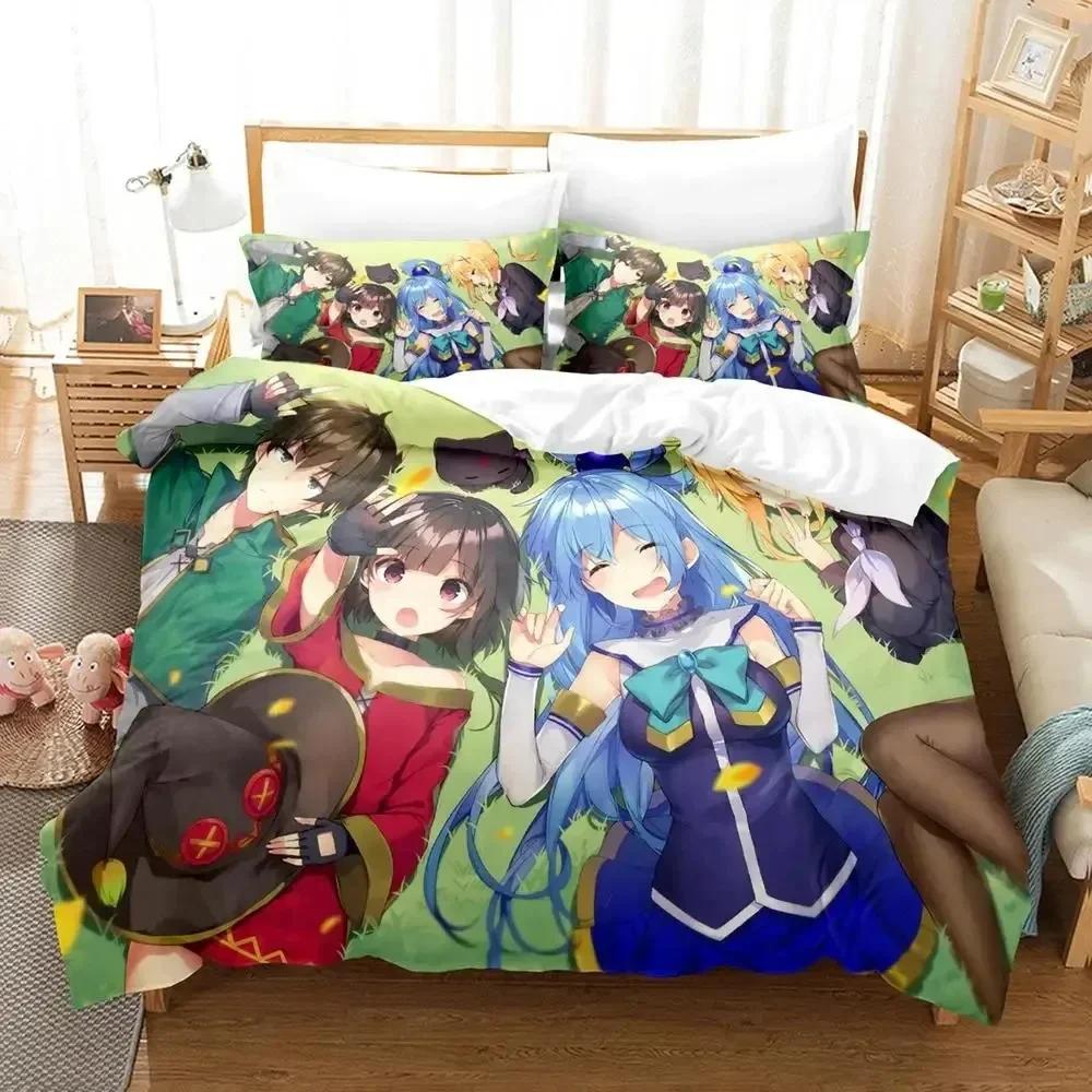 Comforter Anime Konosuba Bedding Set Printed Bed Set With Bed Soft Single Double Queen Super King Size Kids Adult