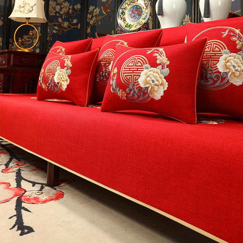 Mahogany Furniture Sofa Cushion, Seat Cushion Cover, Embroidered Backrest Towel, High-Grade Non-Slip Cover Brohan Bed Cushion Cover