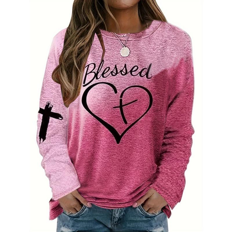 Plus Size - Plus Size - New Product: Women'S Blessed Heart Long-Sleeve Printed Round-Neck T-Shirt