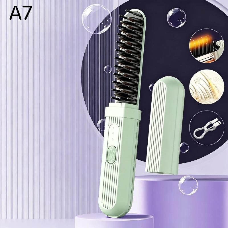 Mini Portable Straight Hair Comb Set Wireless Charging Curling Iron Fast Heating Lightweight for Office Travel Bangs Touch Up