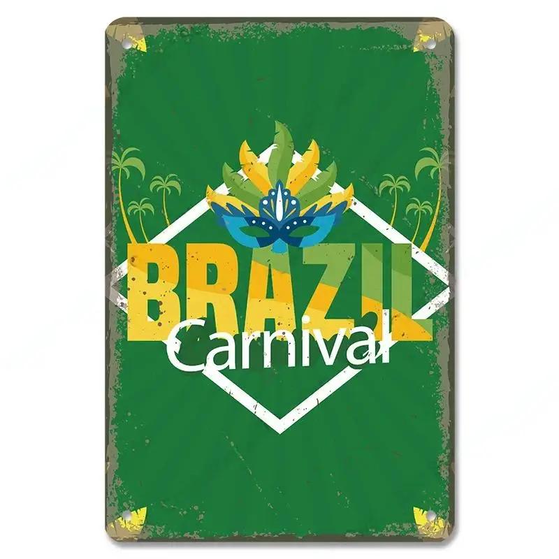 Vintage Brazil Travel Poster Country Flag Metal Tin Signs Retro Carnival Party Metal Plate For Club Home Bar Cafe ART Wall Decor