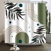 Mid Century Abstrakt Boho Duschvorhang Grünes Blatt Pflanze Modern Bogen Sonne Minimalistisch Nordisch Wasserdicht Badezimmer Badvorhang