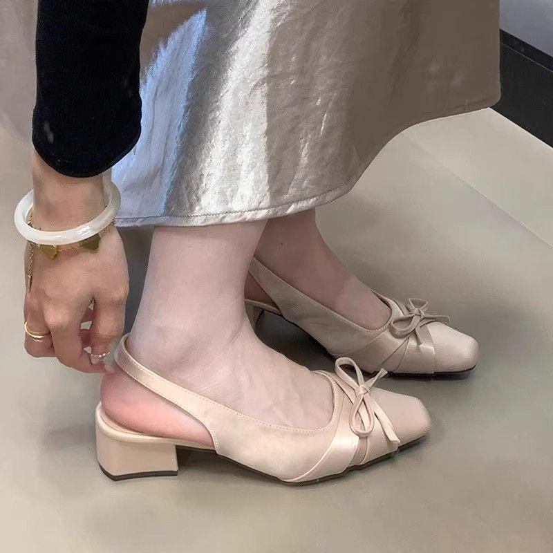 Beautiful bag head sandals women's summer new bow thick heel single shoes with skirt temperament fairy shoes