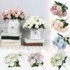 Artificial Hydrangea Bouquet Lifelike Silk Flower Arrangement with Leaves for Home Office Wedding Party Decor