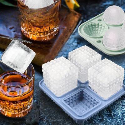 Set da 2 pezzi di stampo per ghiaccio in silicone, stampo per cubetti di ghiaccio da whisky, stampo quadrato rotondo prismatico, scatola per la produzione di ghiaccio, scatola per il ghiaccio a 4 scomparti