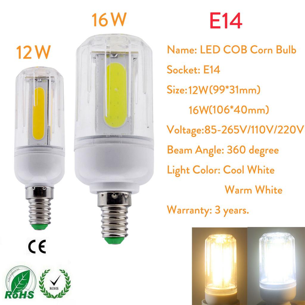 5Pcs LED COB Corn Light Bulbs E27 E26 E14 E12 B22 Lamps 220V 110V 12W 16W Bright White Ampoule Bombilla for Home House Bedroom