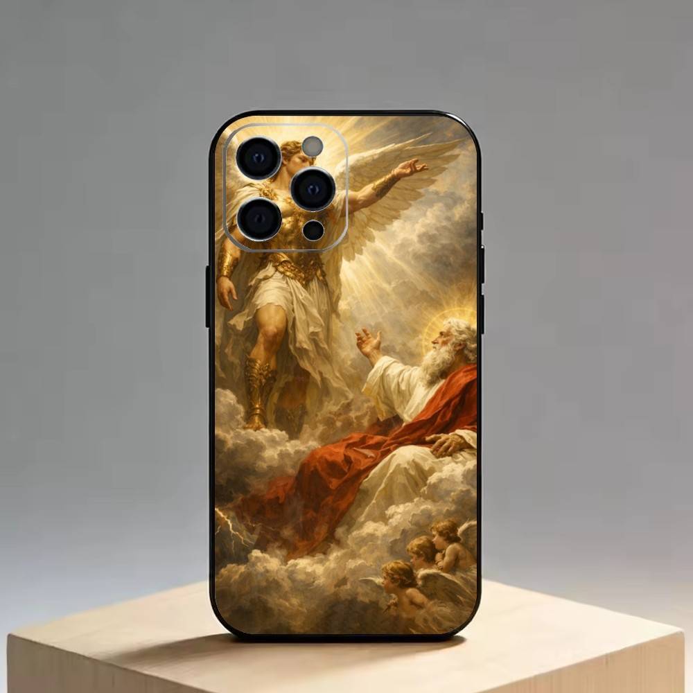 Mittelalterlich Retro Erzengel Luzifer Handyhülle Für iPhone 17, 16,15,14,13,12,11 Plus,Pro Max, Andere Weiche Schwarze Hülle