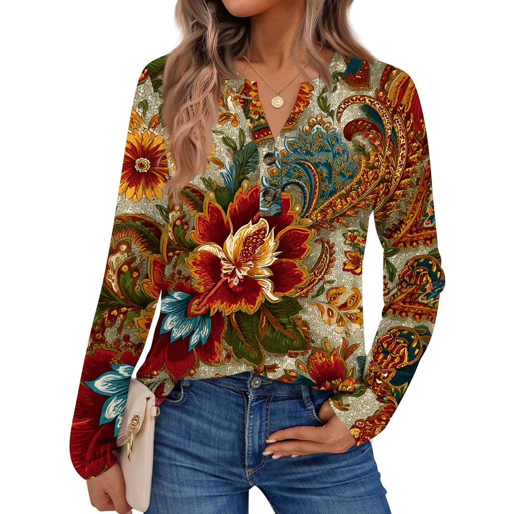 Women's Print Long Sleeve Shirts Elegant Casual Tops Trendy Shirts Tops