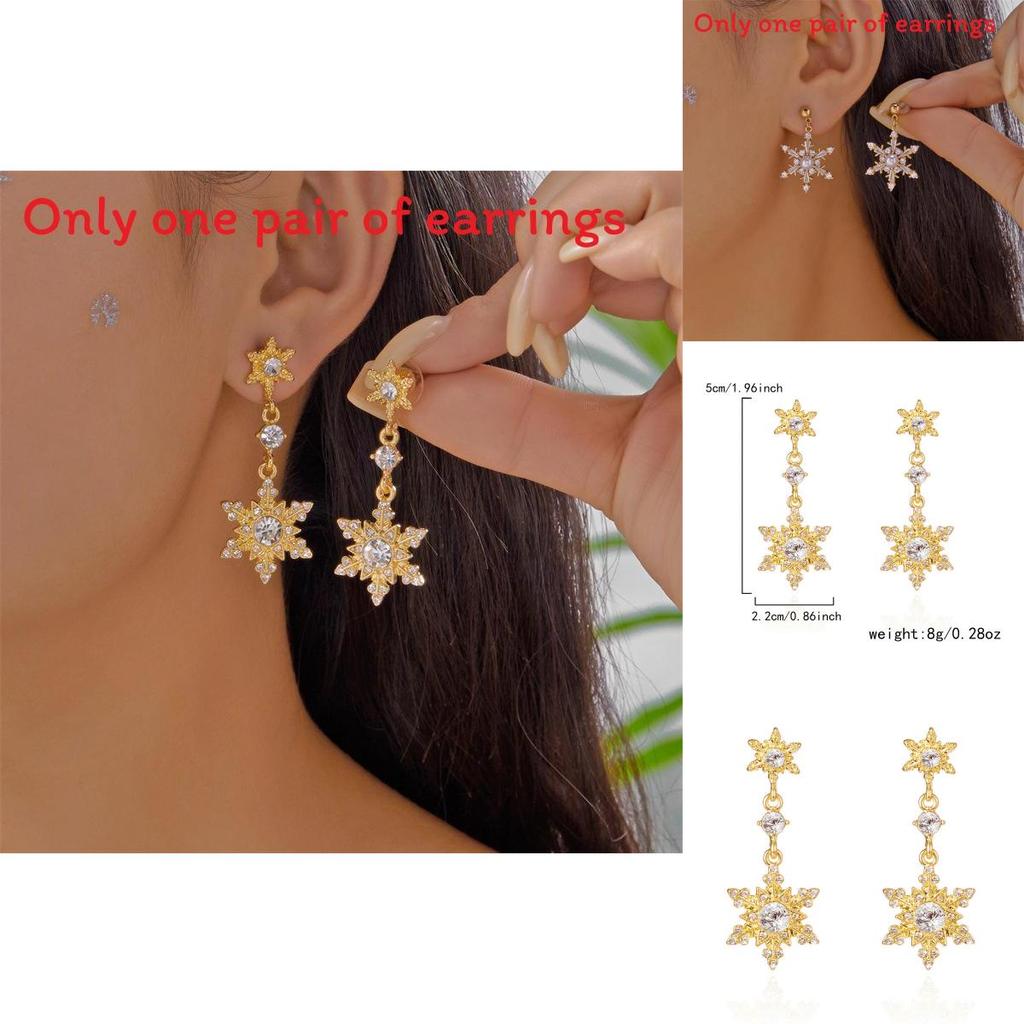 Elegant Snowflake Drop Earrings With Zircon Stones For Women Holiday Party Accessories