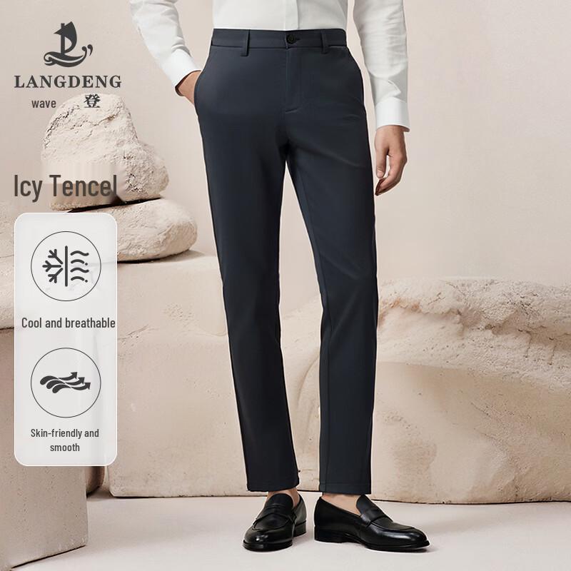 Langdeng Men s Tencel Blend Stretch Cool Straight-Leg Casual Pants 29 (75.5CM)