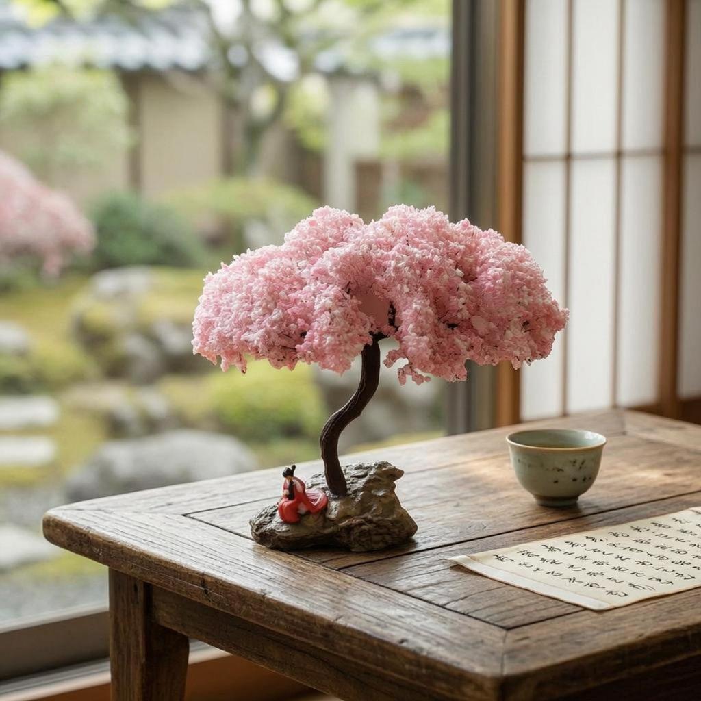 Miniature Cherry Blossom Tree Model Fine Workmanship Flowering Pink Blossoms