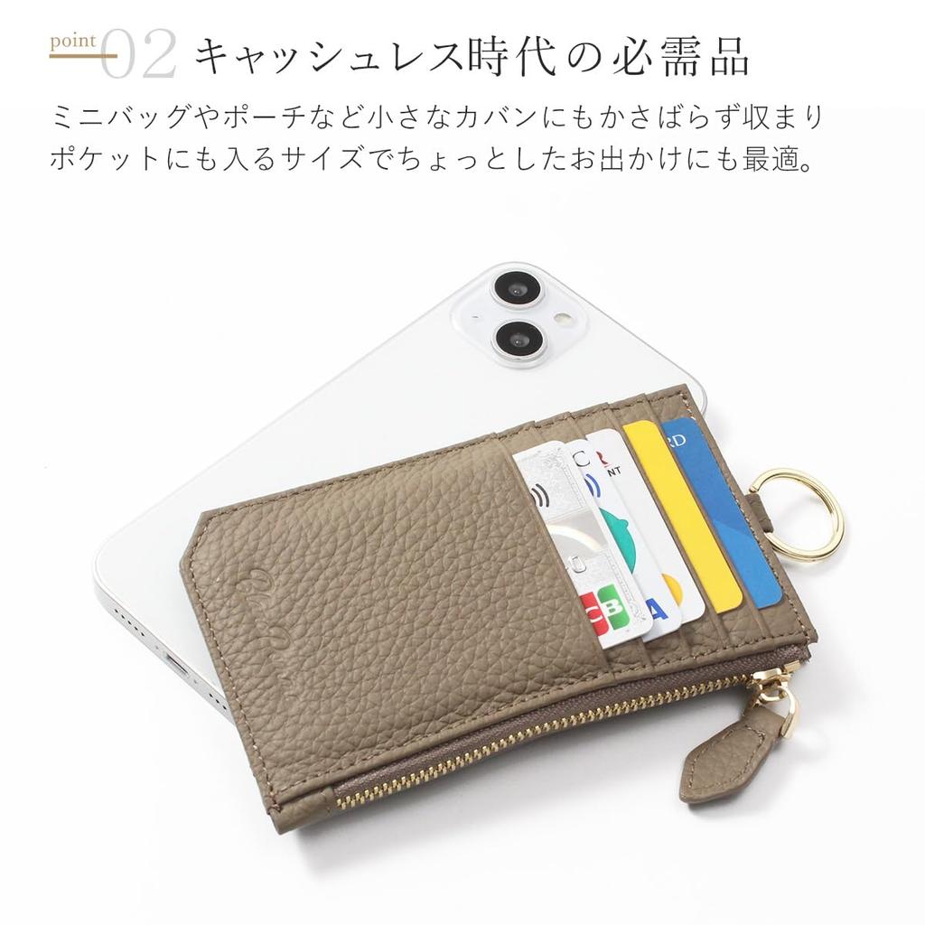 Blanc Pomme Mini-Geldbörse für Damen, Fragment-Etui, Ausweisetui, Echtes Leder, Leicht, Schlank, Stilvoll, Greige, bp-7005