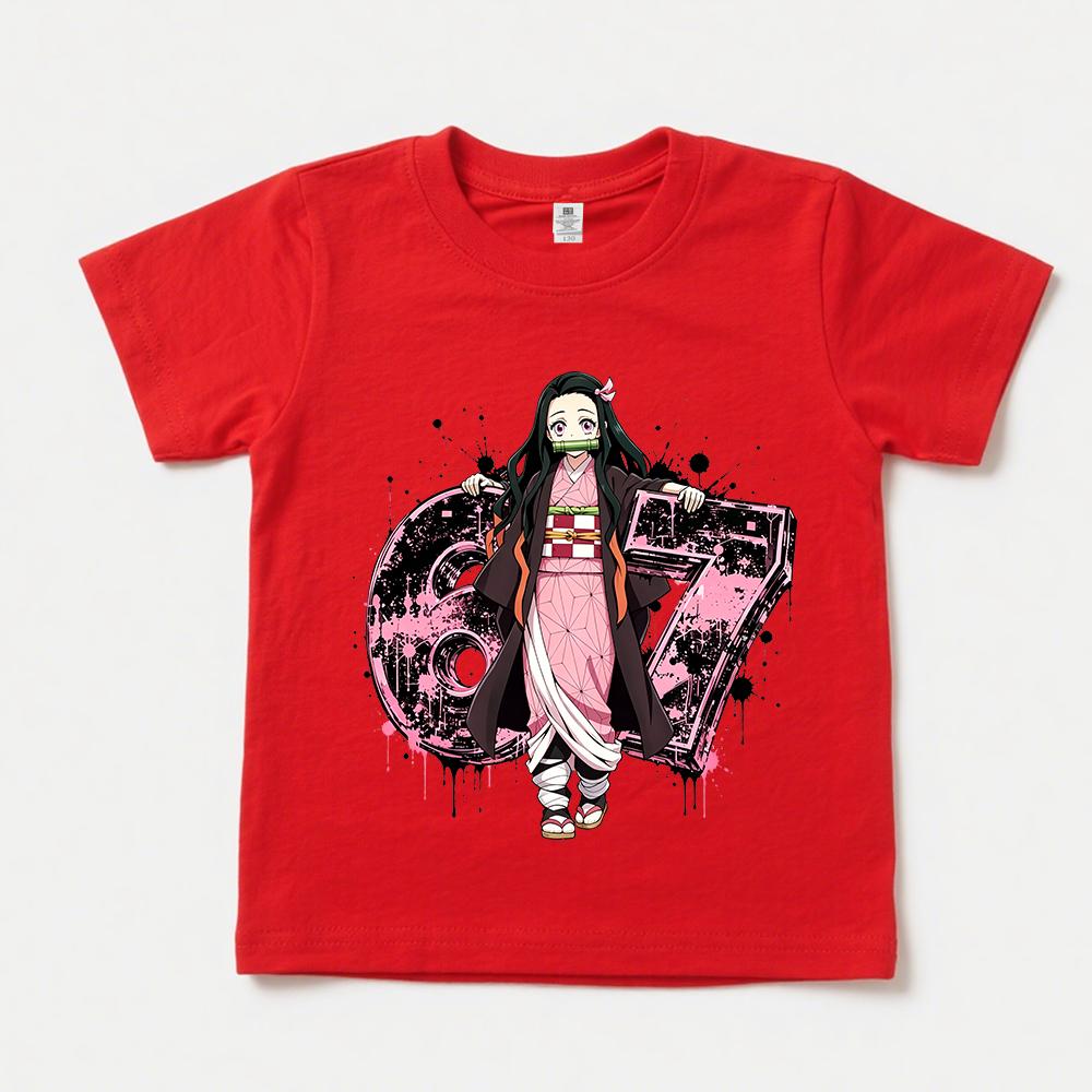 Demon Slayer Kamado Nezuko 67 Print Girls Cotton T Shirt Kids Casual Soft Summer Top 100