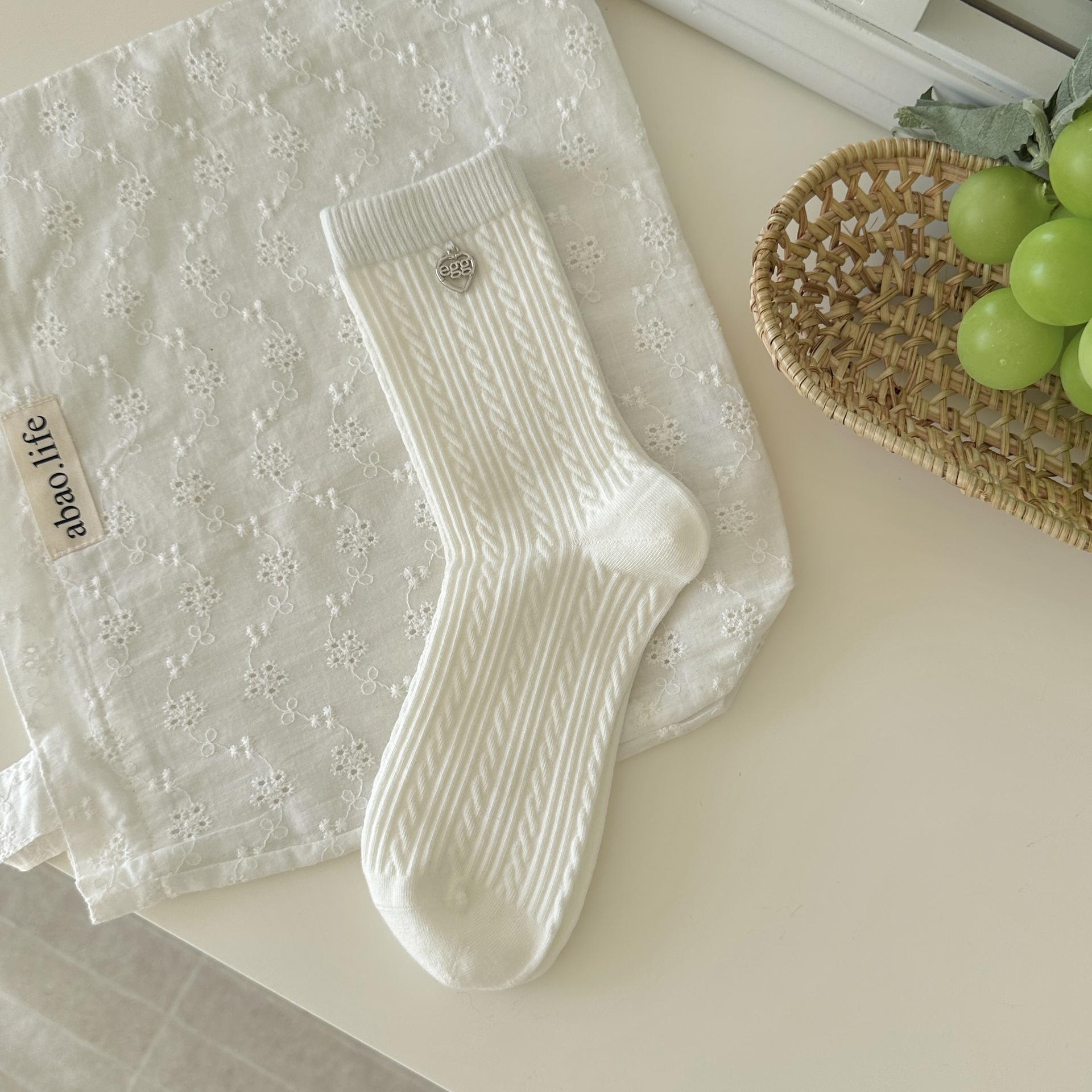 

Socks New Korean White Gray Twist Pattern Egg Cotton Mid-Leg Socks Socks Lulu Style Wearing Socks one size